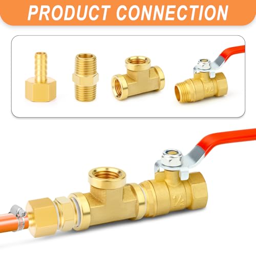 Image of GASHER 6PCS 1 /2 Inch NPT Brass Pipe Fitting, Ball Valve, Barstock Tee Brass Pipe Fitting and Air Hose Fitings