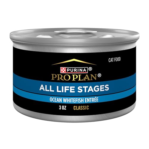Purina Pro Plan High Protein Wet Cat Food All Life Stages Ocean Whitefish Pate Classic Entree 3 oz (Pack of 24)
