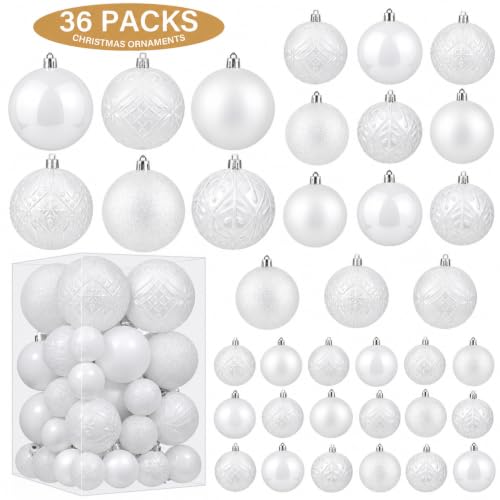 SZVRL Christmas Balls Ornaments -36pcs Shatterproof Christmas Tree Decorations with Hanging Loops for Xmas Tree, Holiday Party, Wedding & Indoor Home Decor,6 Styles in 3 Sizes (White) - image 2