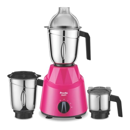 Preethi Galaxy Mixer Grinder MG225 – 750W with Vega W5 Motor & 3 Stainless Steel Jars | 5-Year Motor Warranty & Lifelong Free Service | Pink | (Indian Plug)