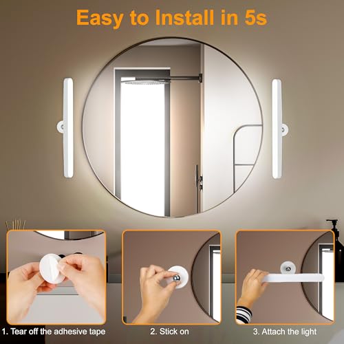 Image of Benreom 2 Pack Wireless Vanity Lights for Mirror, Rechargeable Battery Operated Makeup Light, Adjustable Color Brightness & Angle Light Bar, Magnetic Stick on LED Lighting Bathroom Decor Accessories