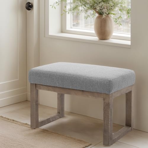 Canglong CL-191456 27 Inch Wide Rectangle Ottoman Bench Grey Footstool, Linen Look Polyester Fabric thumb #1