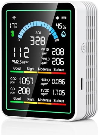 Air Quality Monitor Indoor, 10 in 1 Portable Smartair Quality Tester for CO2 | CO | TVOC | HCHO | Temp | AQI | PM0.3-1 Detection Suitable for Home, Cars, Plants, Pets and Hotels