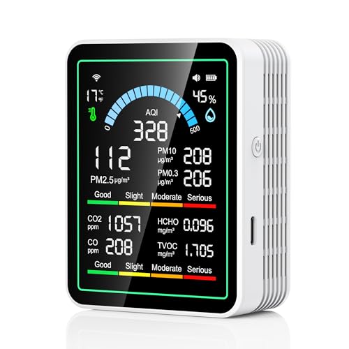 Air Quality Monitor Indoor, 10 in 1 Portable Smartair Quality Tester for CO2 | CO | TVOC | HCHO | Temp | AQI | PM0.3-1 Detection Hum for Home Cars Plants, Pets, Car, Hotel