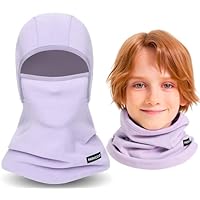 Kids Ski Mask Balaclava, Winter Fleece Full Face Mask Neck Warmer for Boys Girls in Cold Weather Skiing Cycling (Light Purple)