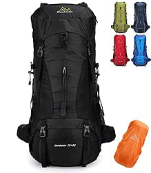 Doshwin 70 + 5L Zaino da Campeggio Trekking Escursionismo Viaggio (con Parapioggia) (Nero)