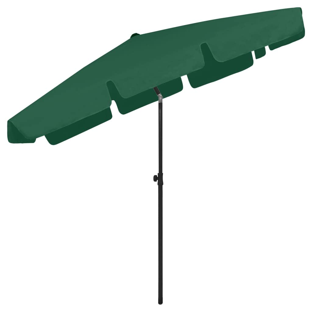 Zielony parasol plażowy 200 x 125 cm z ochroną przed promieniowaniem UV i blaknięciem, pochylany i regulowany na wysokość, wykonany z wytrzymałego poliestru