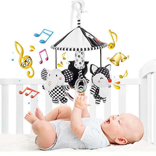 Image of FPVERA Baby Toys for 0 3 6 9 to 12 Month, Newborn Stroller Toys Hanging Baby Rattle Toys, Soft Plush Black and White High Contrast Sensory Toys, Baby Bed Crib Travel Car Seat Toy Infant Toys