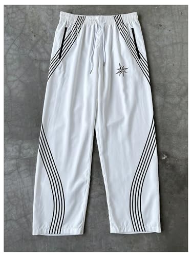 Men's Y2k Baggy Pants Striped Print Streetwear Track Pant Wide Leg Drawstring Waist Trousers with Pockets3