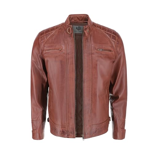 Image of TLC Mens Leather Jacket | Sheepskin Quilted Shoulders Bold Biker Cafe Racer Style Leather Jacket Men
