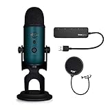 Blue Microphones Yeti Teal USB Microphone with Knox Gear USB Hub and Knox Pop Filter (3 Items)
