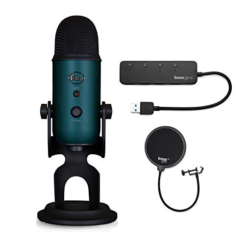 Blue Microphones Yeti Teal USB Microphone with Knox Gear USB Hub and Knox Pop Filter (3 Items)