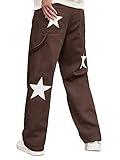 Floerns Men's Graphic Print High Waist Denim Pants Straight Leg Workout Trousers Coffee Brown XS