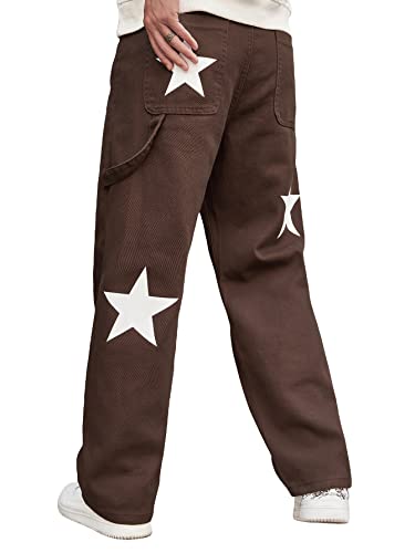 Floerns Men's Graphic Print High Waist Denim Pants Straight Leg Workout Trousers