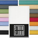 STUDIO Spannbettlaken 120x200cm - 130x200cm, Made in Green, 100% Baumwolle, Made in EU, Markenqualität, Bettlaken 120x200 - 130x200 - Weiß