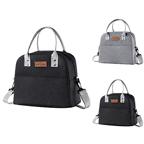 Darbermu Lunch Bag, Insulated Lunch Bags Large Capacity Lunch Tote Bags Waterproof Portable Lunch Tote Bag with Adjustable Shoulder Strap for Work School Picnic Camping BBQ Outdoor (Black)