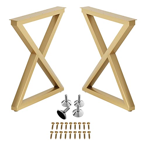 Image of HOMEKAYT Industrial Metal Table Legs (H28 x W24) Heavy Duty Modern Furniture Legs for DIY Use Set of 2 Desk Legs Multiple Uses for Dinning Table,Coffee Table,Kitchen Table-(Triangle-Shape,Gold)