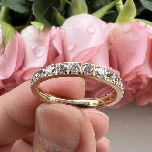 3mm Silver/Black/Gold/Rose Gold Stackable Titanium Rings for Women Cubic Zirconia Engagement Promise Eternity Wedding Bands Comfort Fit3