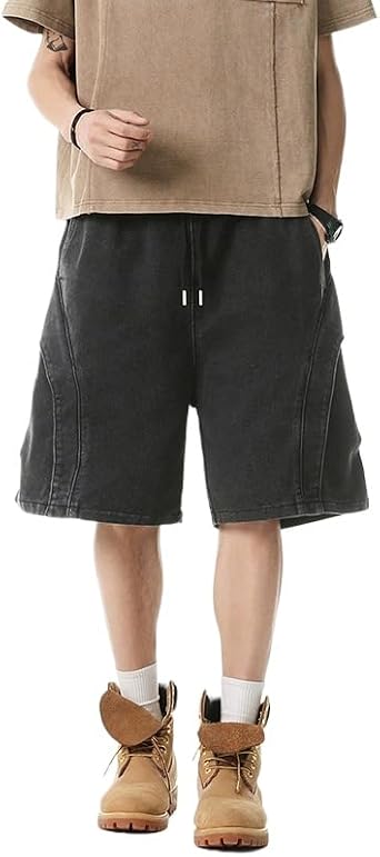 شورت جينز فضفاض كاجوال للرجال 2026 Summer Loose Fit Harajuku Denim Jorts ملابس Y2K ملابس الشارع القديمة Alt Emo Grunge