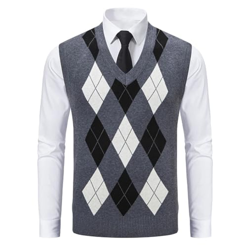 Men’S Soft Diamond Plaid V-Neck Sweater Vest Fashion Knitted Sleeveless Casual Fleece Pullover Tank Top3