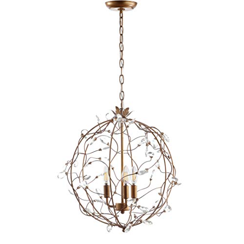 JONATHAN Y JYL9042A Isabelle 20" Adjustable Metal/Glass LED Pendant, Antique Gold Transitional;Traditional;Glam;French Country;Cottage, Dimmable, for Kitchen, Living Room, - Image 5