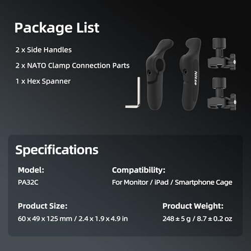Image of Nitze Side Handle Kit with NATO Clamp, 360 Adjustable NATO Side Handles for Smartphone /iPad /Monitor /Camera Cages - PA32C