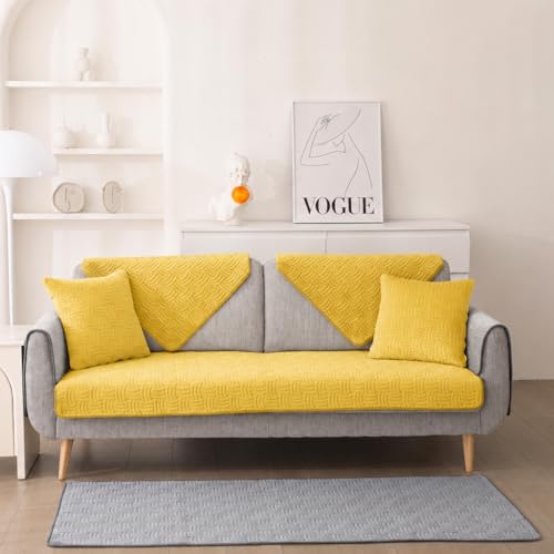 Image of HOMETHREADS Innovative Premium Velvet Sofa Cover Mat with PVC Backing for Non-Slip Comfort (C Yellow, 1Pc Backrest | 70x70cm)