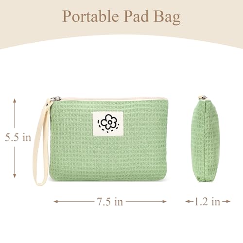 Image of Waffle Canvas Period Pouch First Period Kit Bag Small Discreet Menstrual Cup Pad Pouch Cute Sanitary Napkin Storage Bag Tampon Holder Multi-purpose Feminine Bag Green