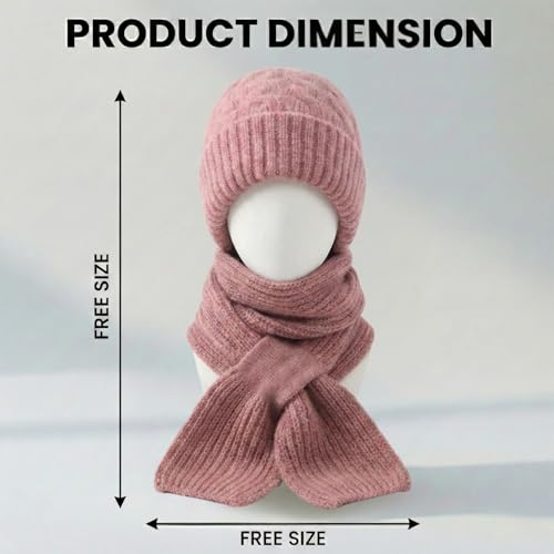 Image of Kraptick Women's Winter Cap and Scarf Set - Thick Fleece Lined Knitted Beanie Hat and Neck Warmer Muffler for Ladies, Soft & Stretchable Woolen Snow Proof for Extreme Cold -4