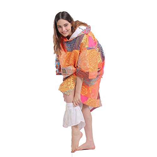 Hiturbo Womens Beach Surfing Swimming Robe, Light Weight Wetsuit Changing Towel Poncho with Hood