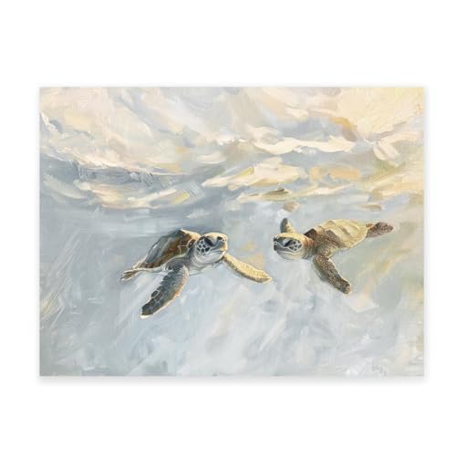Dazzlewall Póster Tortuga Marina Divertida, Decoración Temática del Océano para Baño Sala Dormitorio 30×40 cm Sin Marco