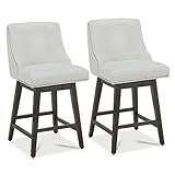 CHITA Counter Height Swivel Bar Stools Set of 2, FSC Certified Upholstered Counter Stools, Modern Swivel Barstools with Wood Legs for Kitchen Island, 26' Seat Height, Faux Leather in White