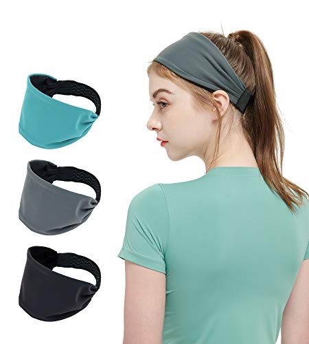 Haining Wide Workout Headbands for Women Men Non Slip Non-Slip Head Band, Athletic Sweatband, Stretchy Moisture Wicking Hairband Fits All Head Sizes and Under Helmets