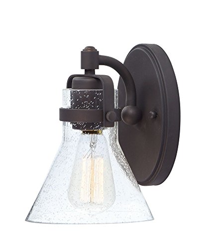 Image of Maxim Lighting Seafarer 1-Light Wall Sconce | Oil Rubbed Bronze Steel Finish | Seedy Glass Shade | Industrial Indoor Light Fixture | Ideal for Hallways, Bedrooms & Bathrooms | Dimmable | 26111CDOI