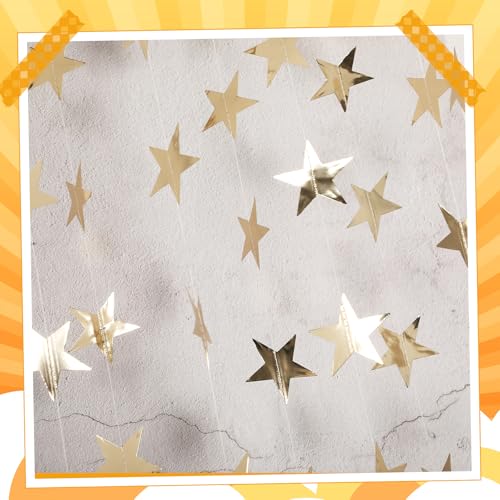 Image of Spakon 65 Feet Glitter Star Paper Garland Banner Hanging Decoration Star Streamers Double Side 2026 Graduation Decorations for Wedding Birthday Festival New Year Party Decoration(Champagne Gold)