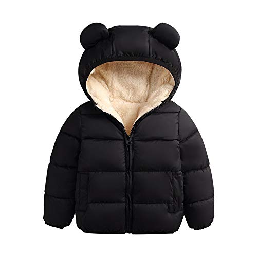 HALIGHT Toddler Baby Boys Girls Winter Warm Coat Hooded Down Jacket Outerwear Cotton Clothing (3-6M, Black)