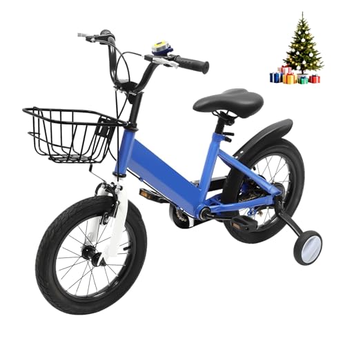 HUOMMGS Bicicleta infantil de 14 pulgadas, altura ajustable, para niños a partir de 3 – 5 años, bicicleta para niños actualizada con ruedas estabilizadoras y cesta, bicicleta para entrenamiento al