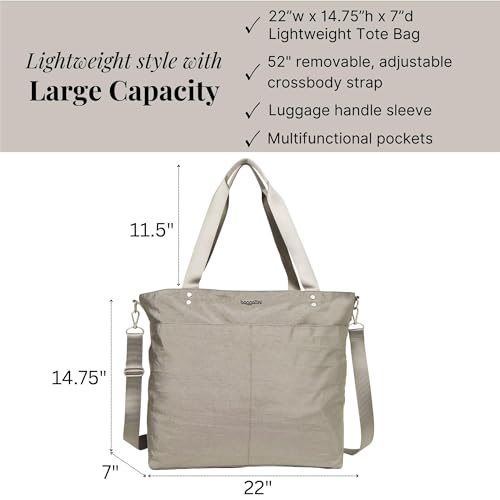 Image of Baggallini Carryall Tote - Lightweight Nylon Zipper Top Weekender Travel Beach Bag w /Luggage Sleeve