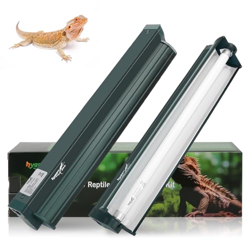 T5 Reptile Light Fixture Green Combo Kit 8W Light Fixture Reptile Terrarium Hood 10.0 UVB Light Bulb Fluorescent Tube Ideal for Tropical and Deserts Such as Bearded Dragon Lizards and Tortoises