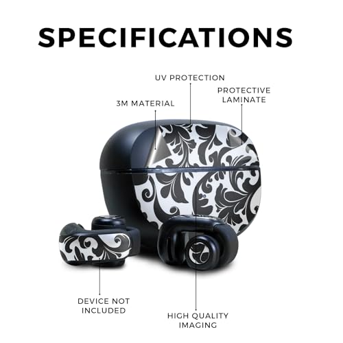 Image of Skin Compatible with Bose Ultra Open Earbuds - Black Damask - Premium 3M Vinyl Protective Wrap Decal Cover - Easy to Apply | Crafted in The USA by MightySkins