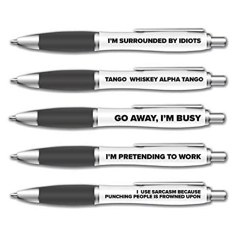 5 Pack of Ballpoint Pens - Funny Pen Set For Colleagues - Funky Stationery Quirky Gift - Office Desk Accessories Cover