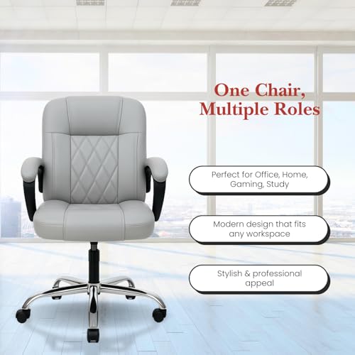 Image of activa Ergonomic Office Chair with Premium Leatherette & Padded Seat | Adjustable Height | Desk Chair for Work /Study | Chairs for Workstations (Galaxy, Grey)