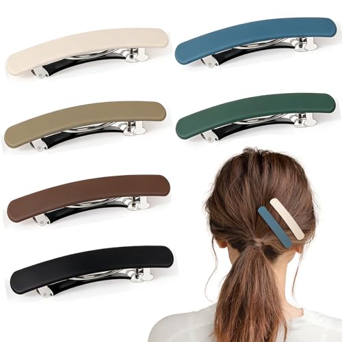6 Stück Haarspangen Damen französische Haarspange 9 cm in matter Naturfarbe aus Kunststoff und Metall für Haarstyling bei Arbeit Party und Alltag für Frauen sowie Mädchen