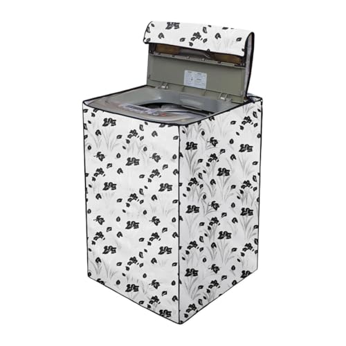 Image of Top Load Washing Machine Cover for LG 6 kg, 6.2 Kg, 6.5 Kg, 7 Kg (58 X 58 X 88 cm) | Waterproof & Dust-Proof Top Loading Fully Automatic Washing Machine Cover for LG, (Black & White Flowers),Polyester