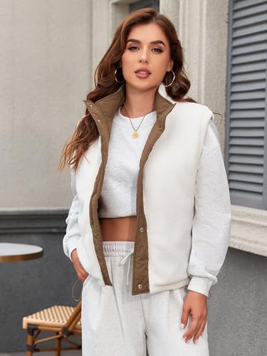 ZAFUL Womens 2024 Fall Cropped Puffer Vest Reversible Zip Up Quilted Vest Sleeveless Winter Fleece Jacket Outerwear4