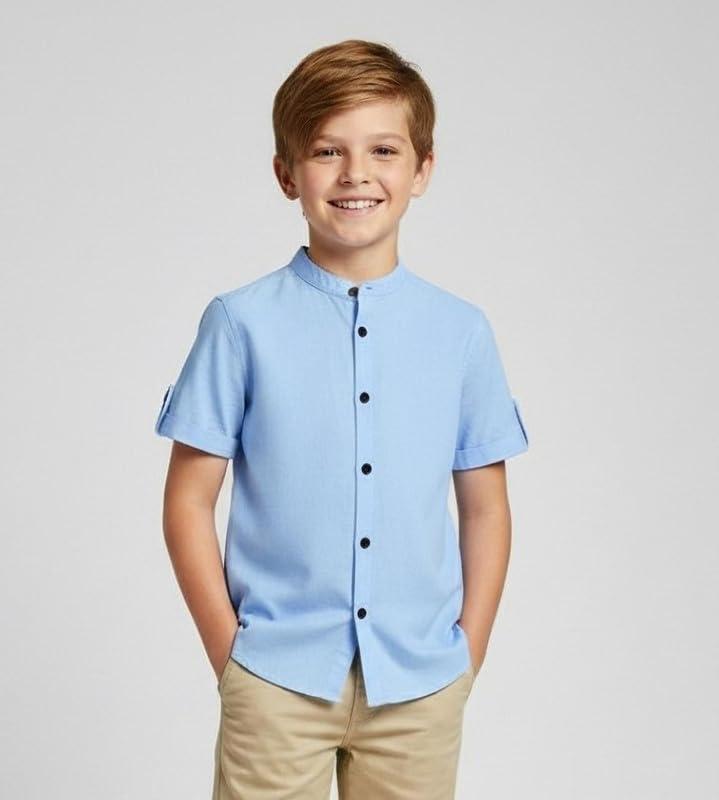 Image of Elegant Boys Shirt in Solid Pattern with Long Sleeves - Soft Fabric Ideal for Kids' School & Outings
