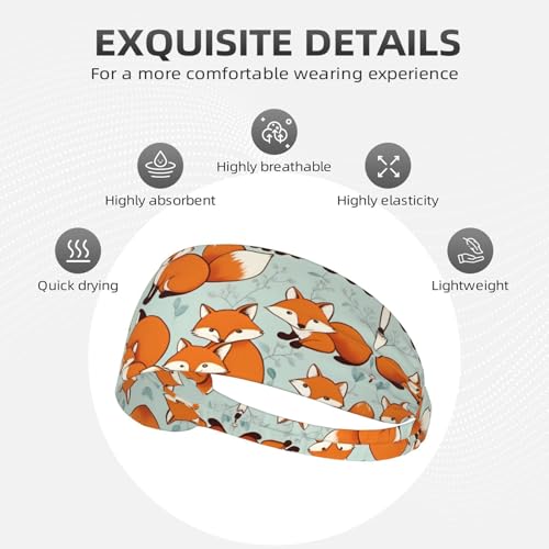Elastic Sports Headband Hairband YYHWHJDE Cartoon Little Foxes Pattern Spandex, Soft, Breathable, Quick-Dry4