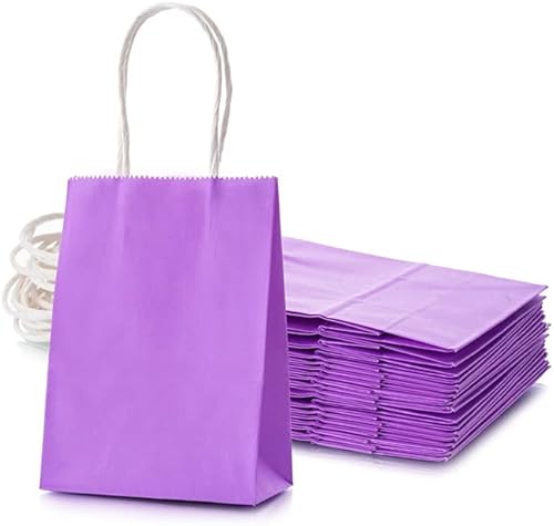 Pequeña bolsa de papel lavanda con asa para recuerdos de fiesta, 6 x 4.5 x 2.5 pulgadas, para boda, cumpleaños, bolsa reciclada, paquete de 24