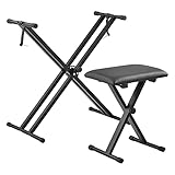 Der doppelstrebige Keyboardständer ist ideal für portable Pianos, Synthesizer, Mischpulte, Midi- und Masterkeyboards. Es sorgt für einen stabilen Stand und ist darüber hinaus kompakt und platzsparend zusammenklappbar. Außerdem lässt sich sowohl die Höhe als auch die Breite verstellen und somit passend einstellen. Der mitgelieferte, bequeme und gepolsterte Pianohocker ist ebenfalls höhenverstellbar und bietet die ideale Sitzmöglichkeit um an einem Tasteninstrument zu musizieren.