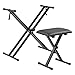 Support Double pour Clavier à Sangles Troués avec Banquette Stand Solide et Siège Pliables pour Piano Numérique Table de Mixage Hauteur et Largeur Réglables Capacité de Charge 25 kg Fer Noir